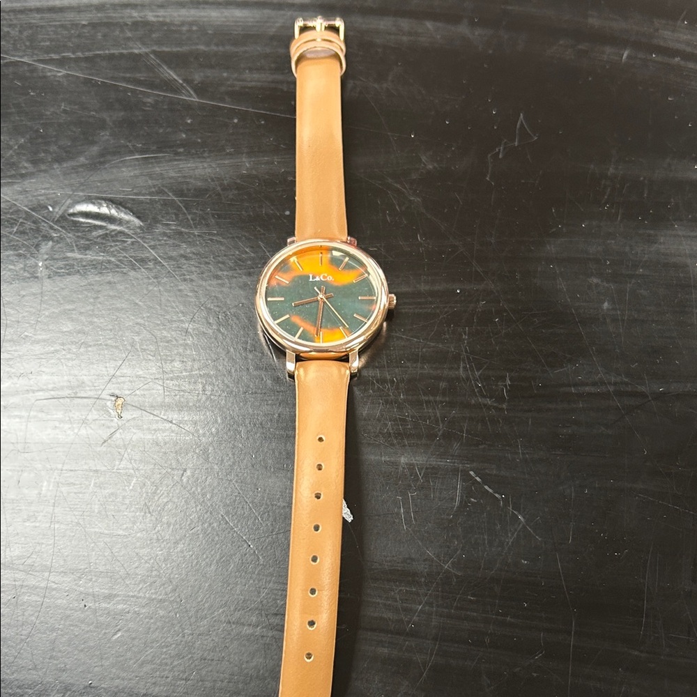 Tan Leather Strap Watch with Green and Orange Dial - Picture 2 of 3